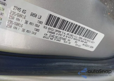 2012 Chrysler Town & Country Touring z USA, uszkodzony, nr VIN 2C4RC1BG1CR374965